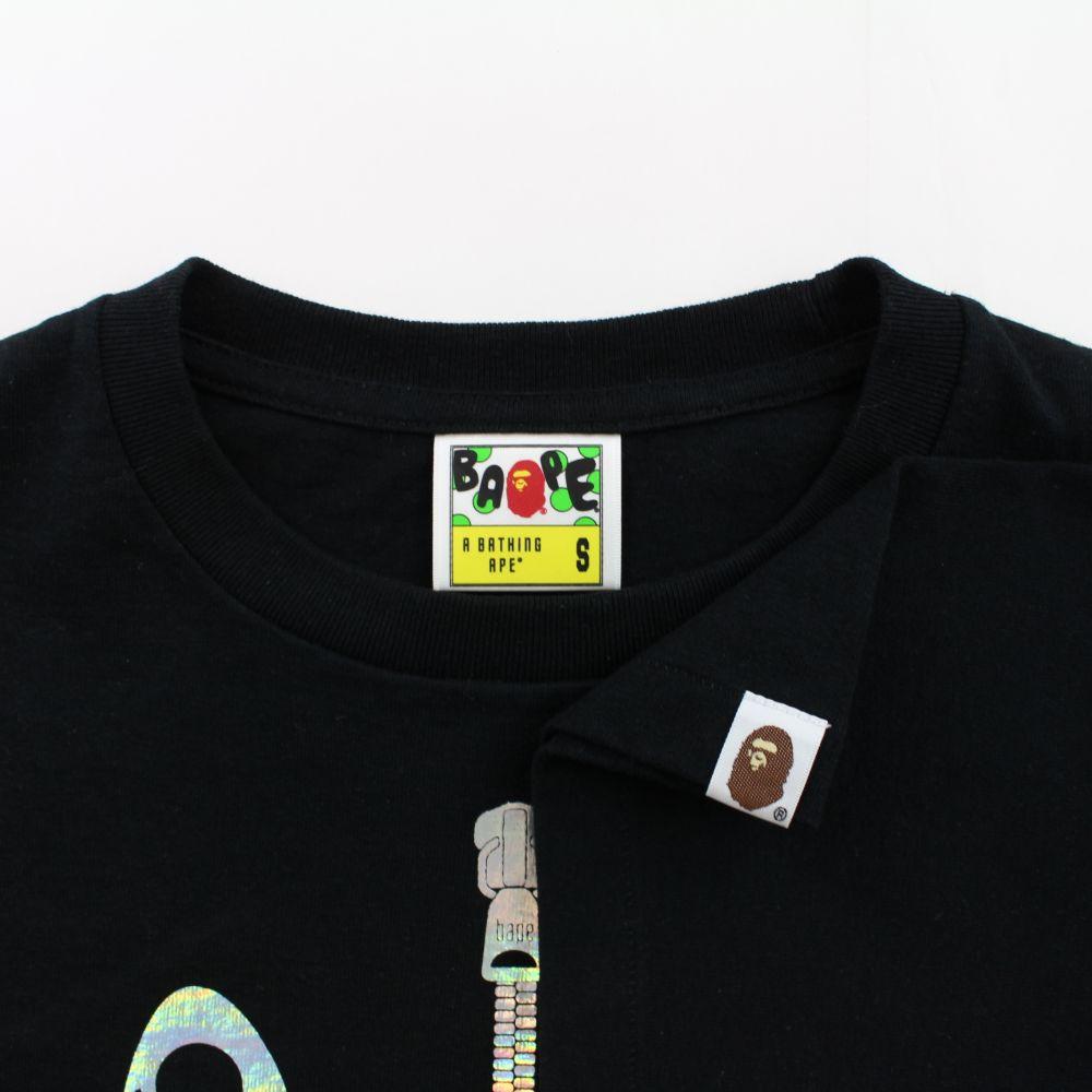 Bape Silver holographic Foil Shark Face Tee Black - SaruGeneral