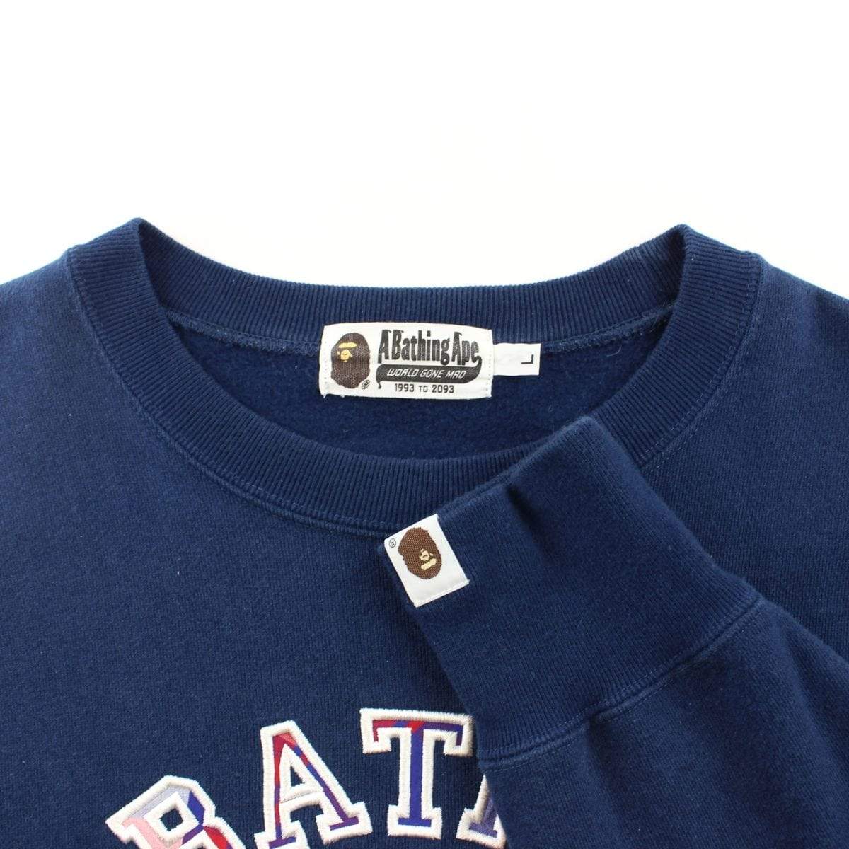 Bape Tartan College Logo Crewneck Navy - SaruGeneral