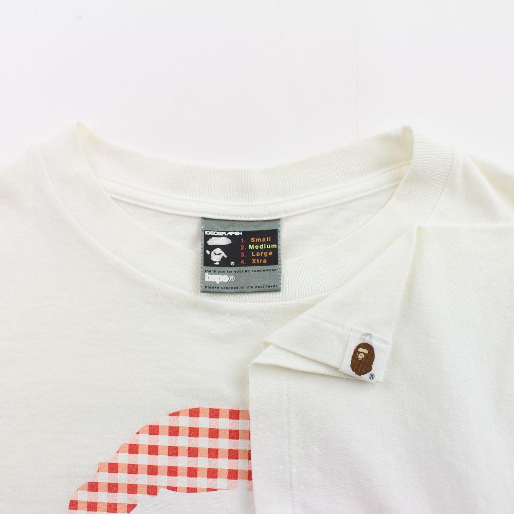 Bape Red Tartan Big Ape Logo Tee White - SaruGeneral