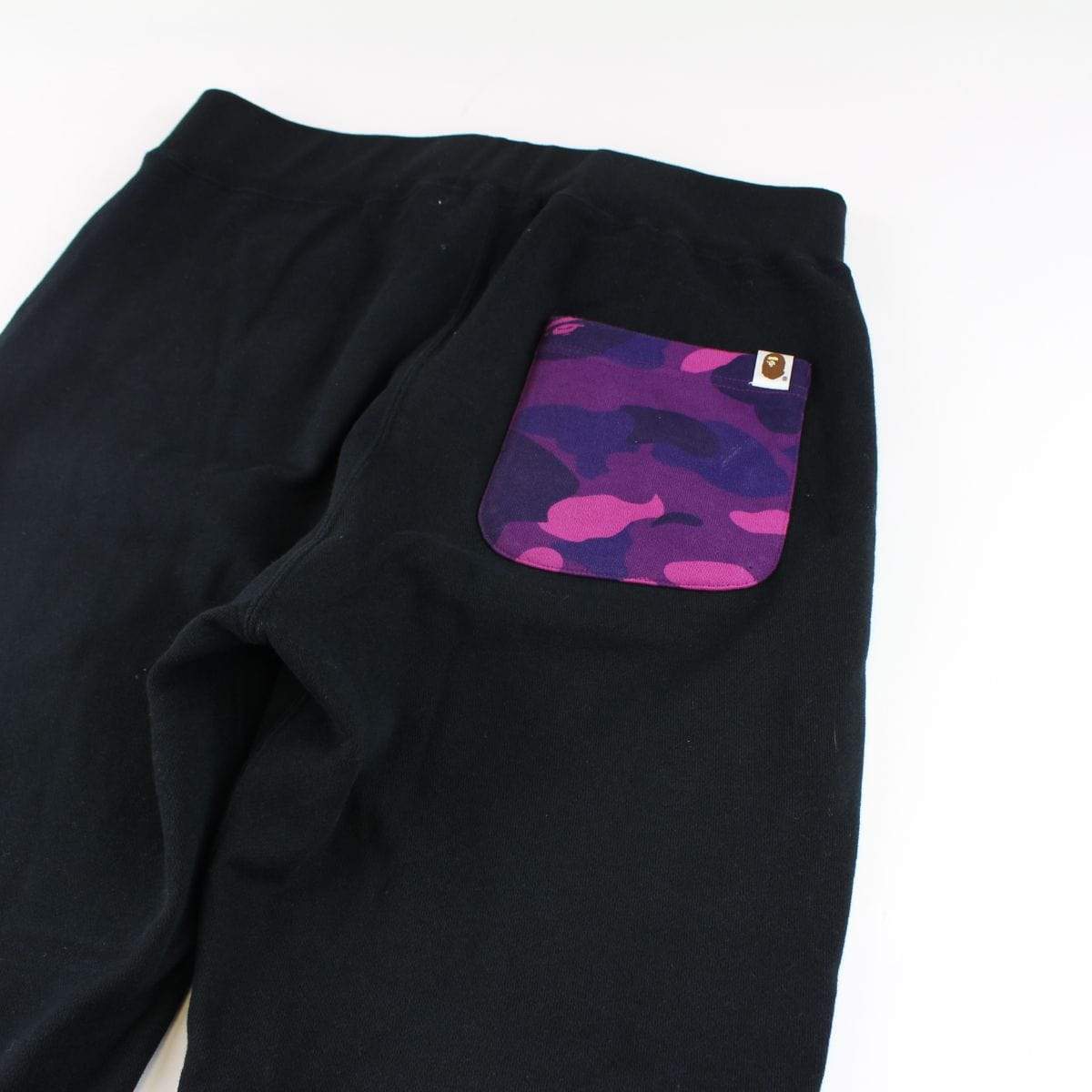 Bape Shark Face Purple Camo Pocket Joggers Black - SaruGeneral