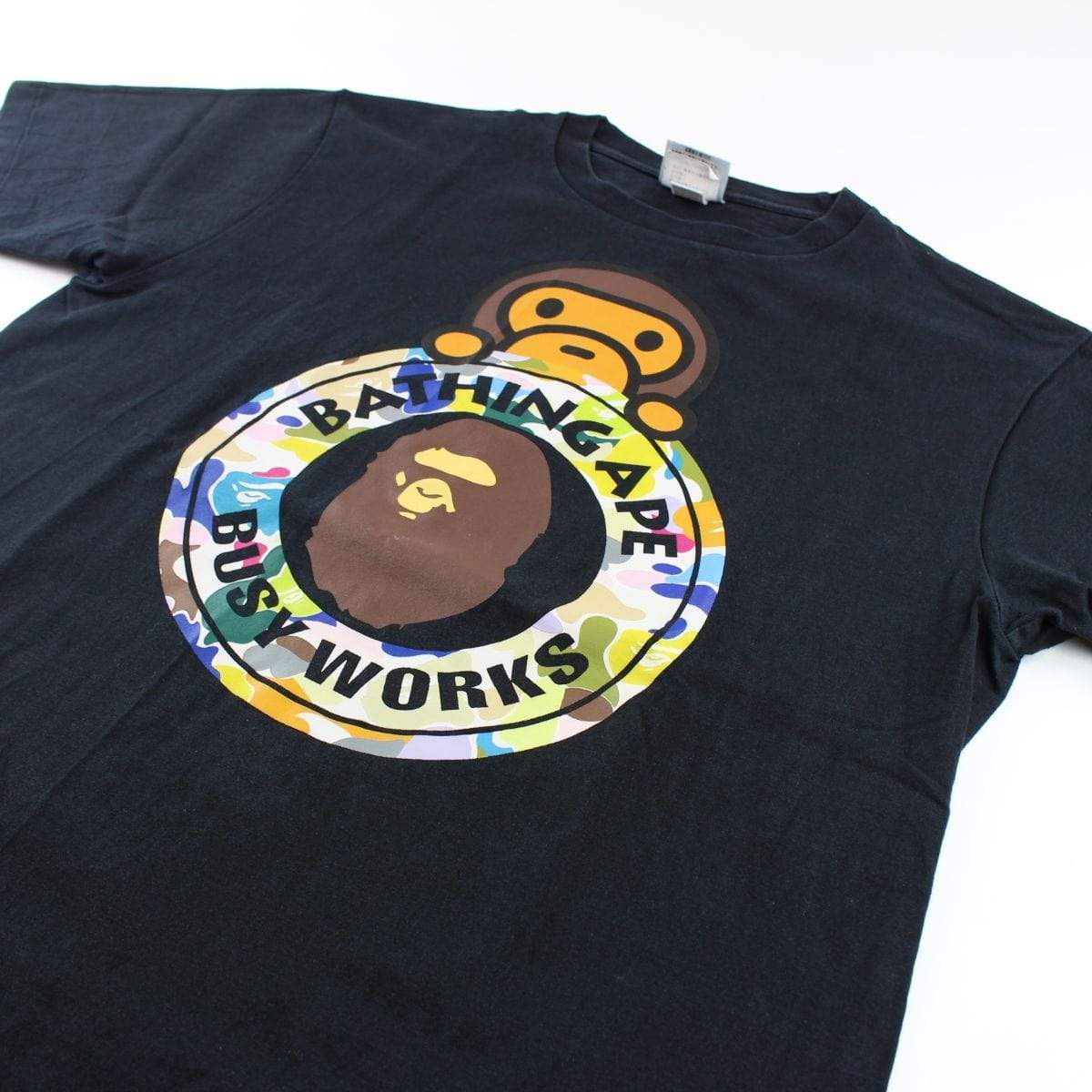 Bape Busy Works Milo Multi Camo Logo Tee Black - SaruGeneral