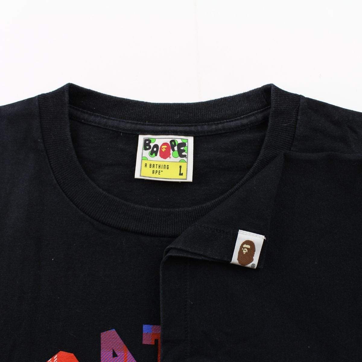 Bape Red blue plaid College Logo Tee Black - SaruGeneral