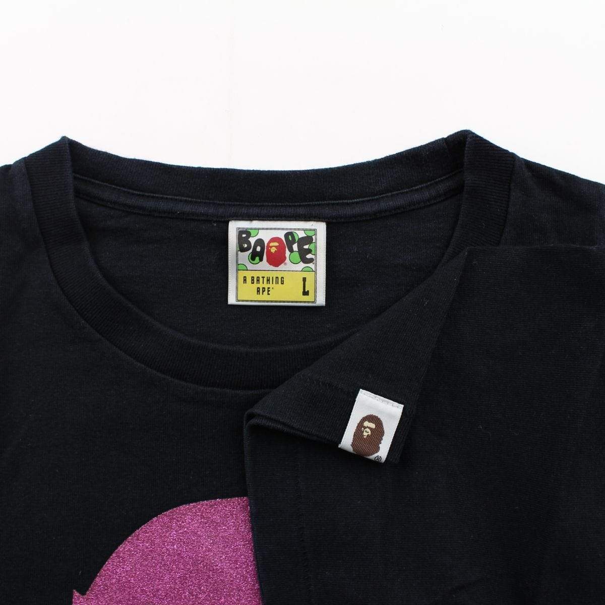 Bape Pink Glitter Big Ape Log Tee Black - SaruGeneral