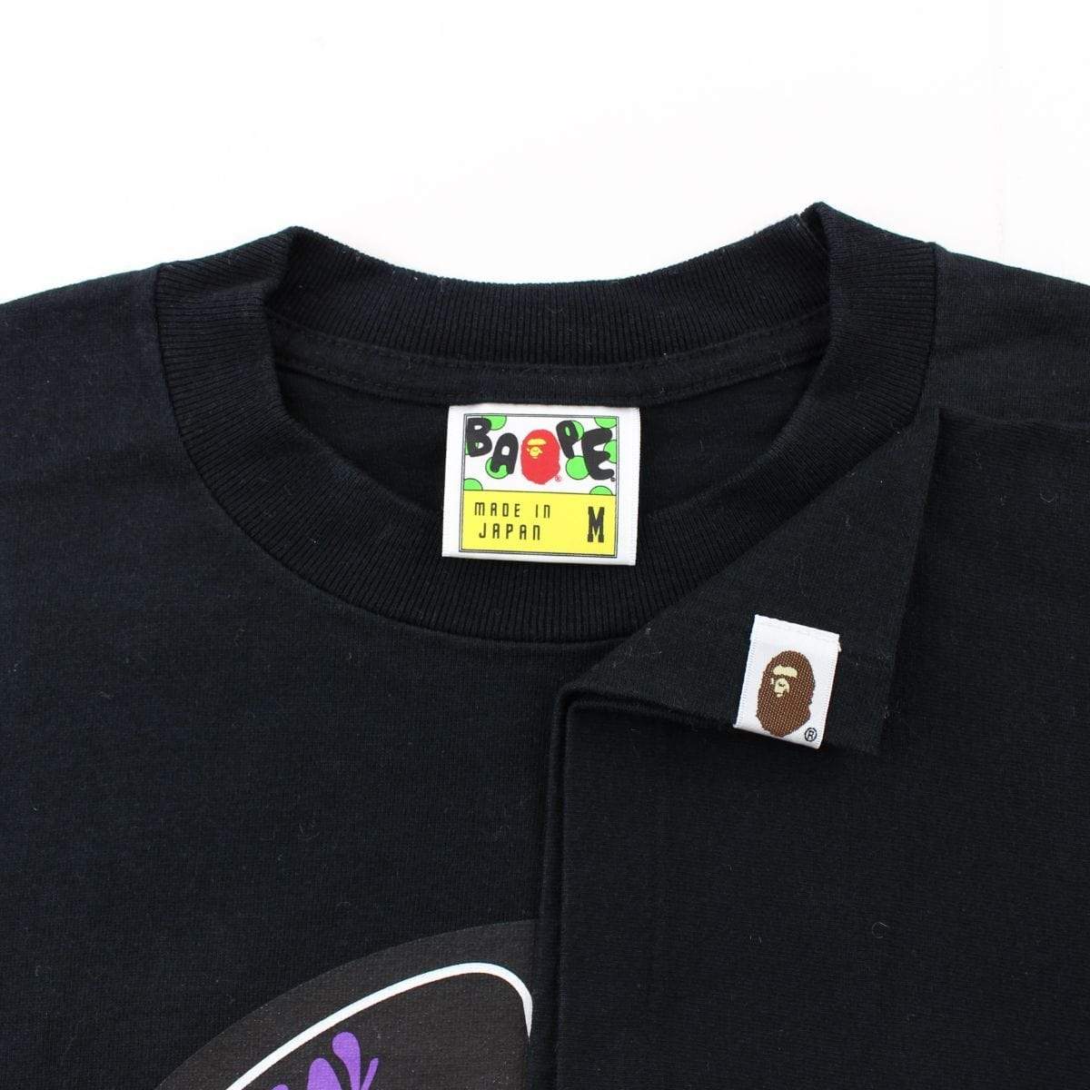 Bape Ape Logo Yellow Purple Text Circle Tee Black - SaruGeneral