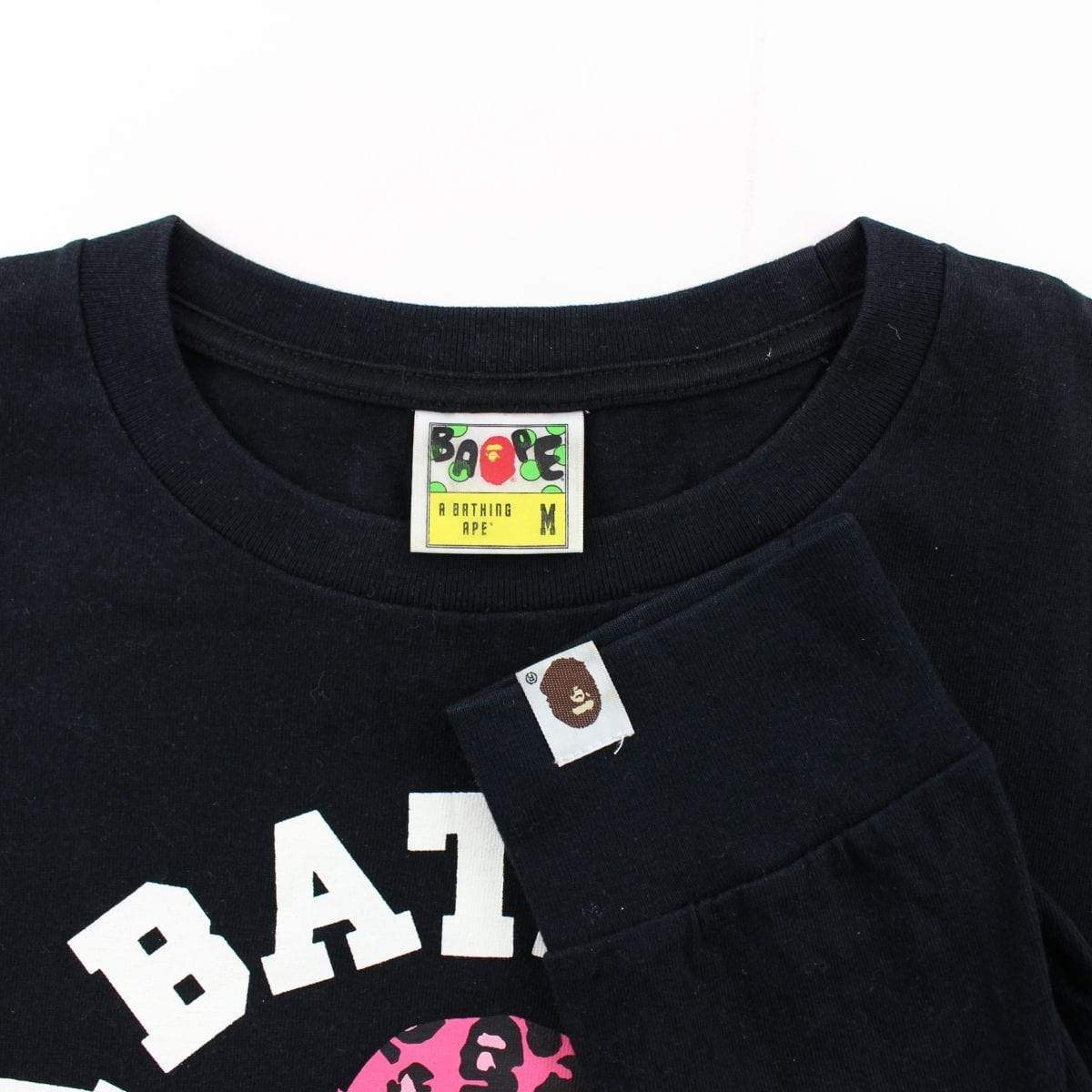 Bape Pink Leopard Print College Logo LS Black - SaruGeneral