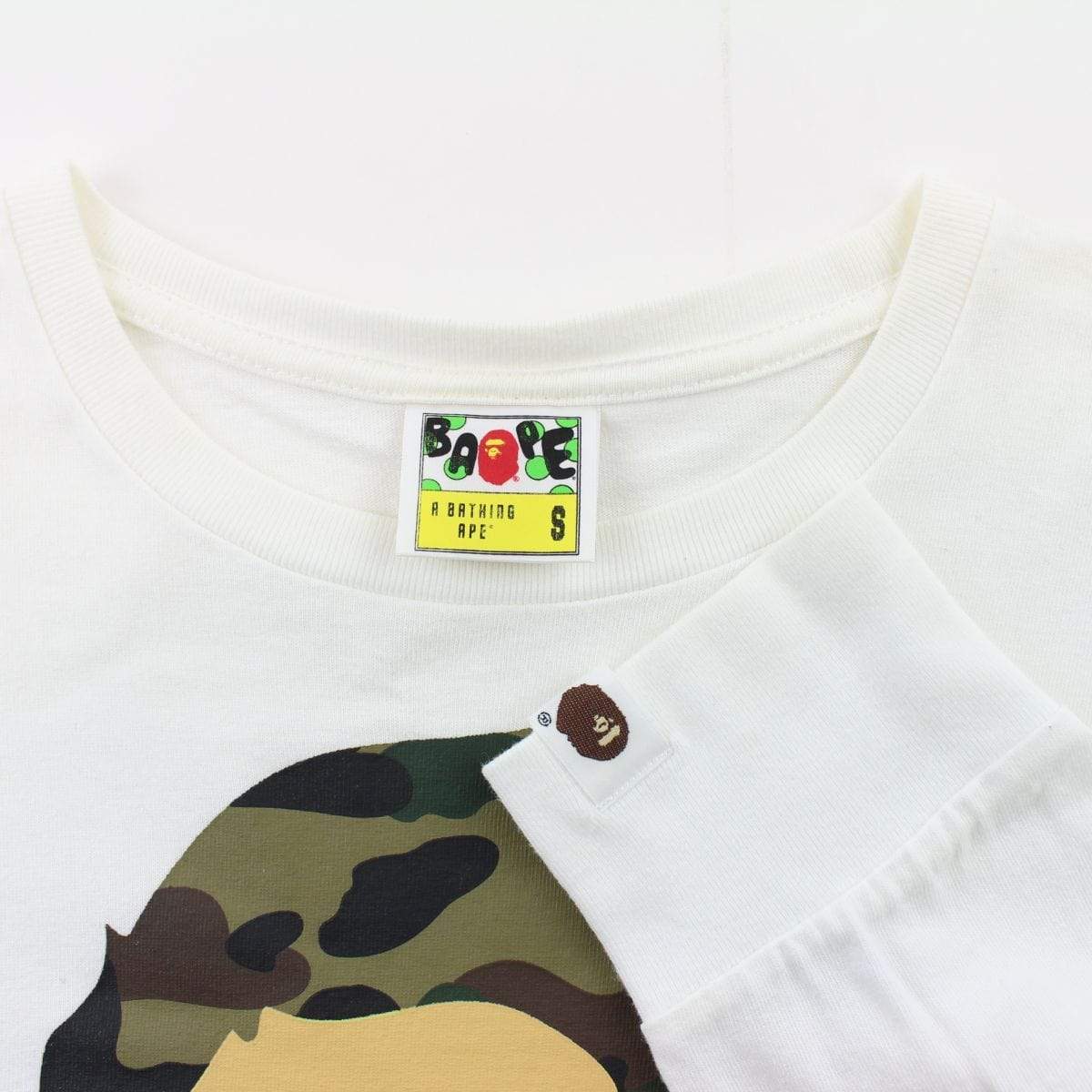 Bape 1st Green Camo Big Ape Logo LS White - SaruGeneral