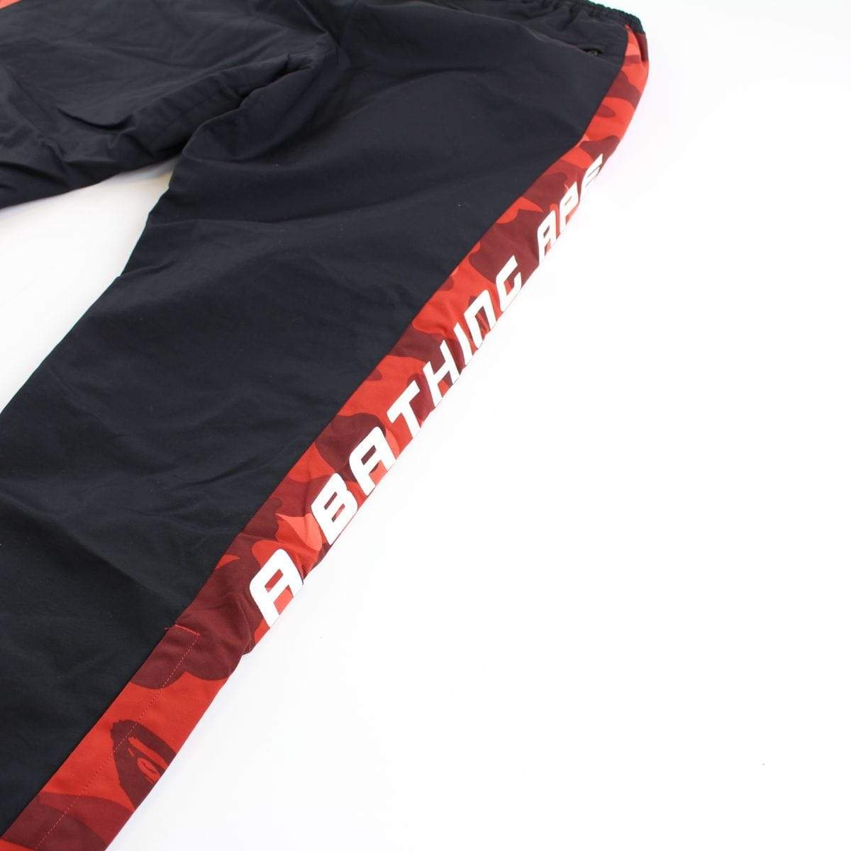 Bape Red Camo Strip Black Track Pants - SaruGeneral