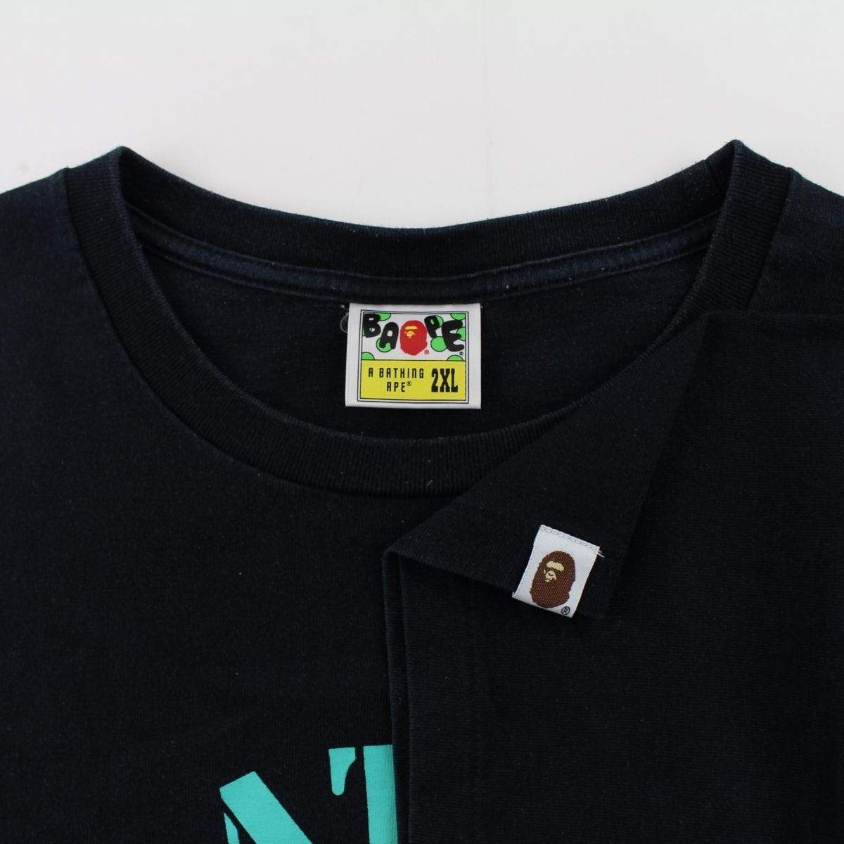 Bape Red Sniper Logo Blue Text College Logo Tee Black - SaruGeneral