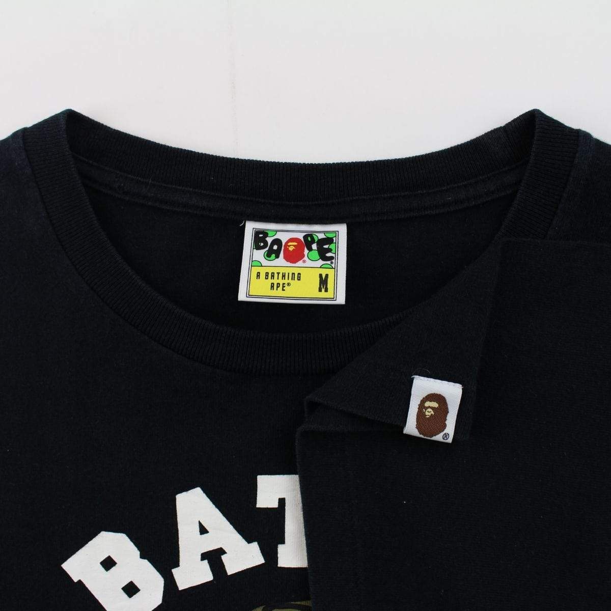 Bape 1st Green Camo College Logo Tee Black - SaruGeneral