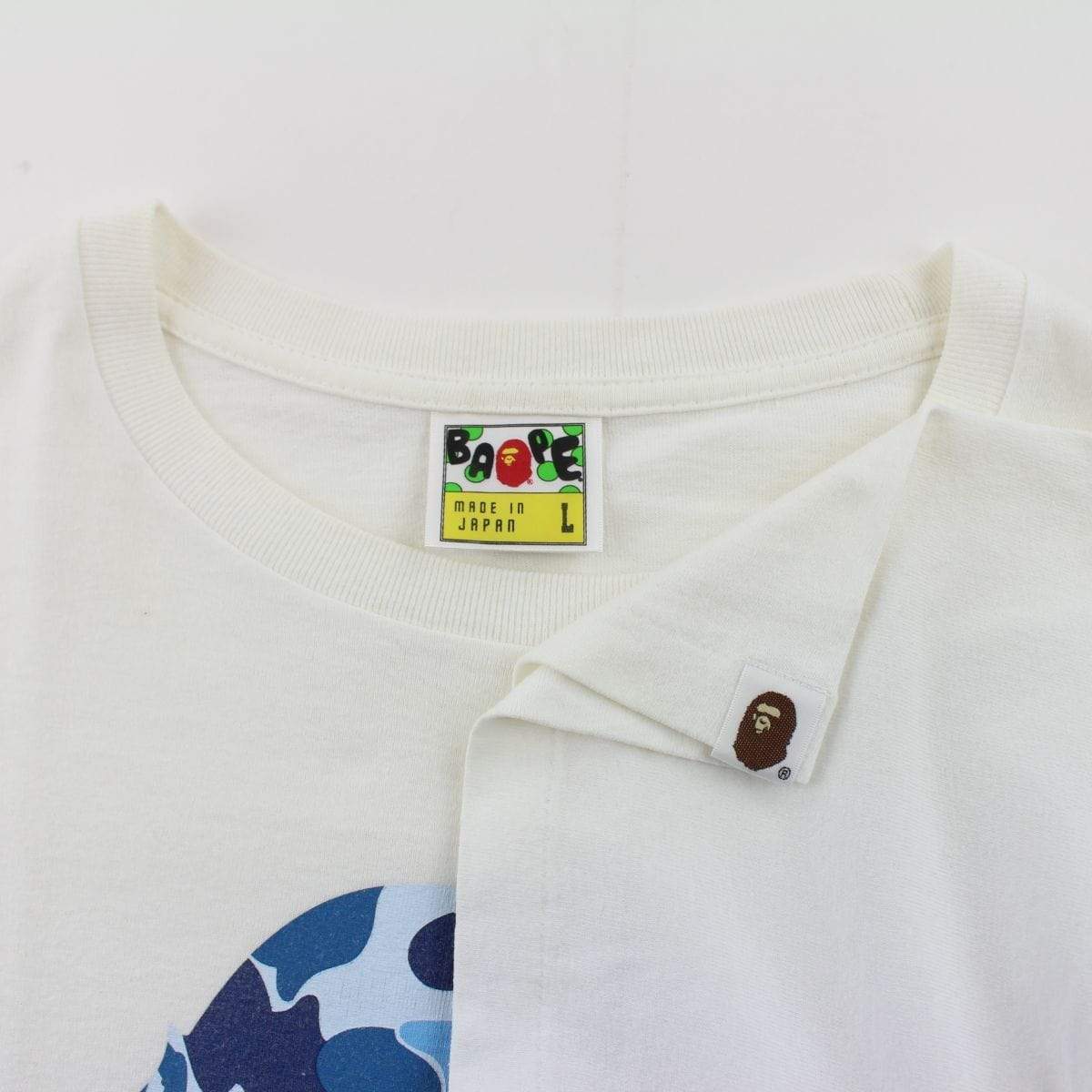 Bape ABC Blue Milo Camo Big Ape Logo Tee White - SaruGeneral