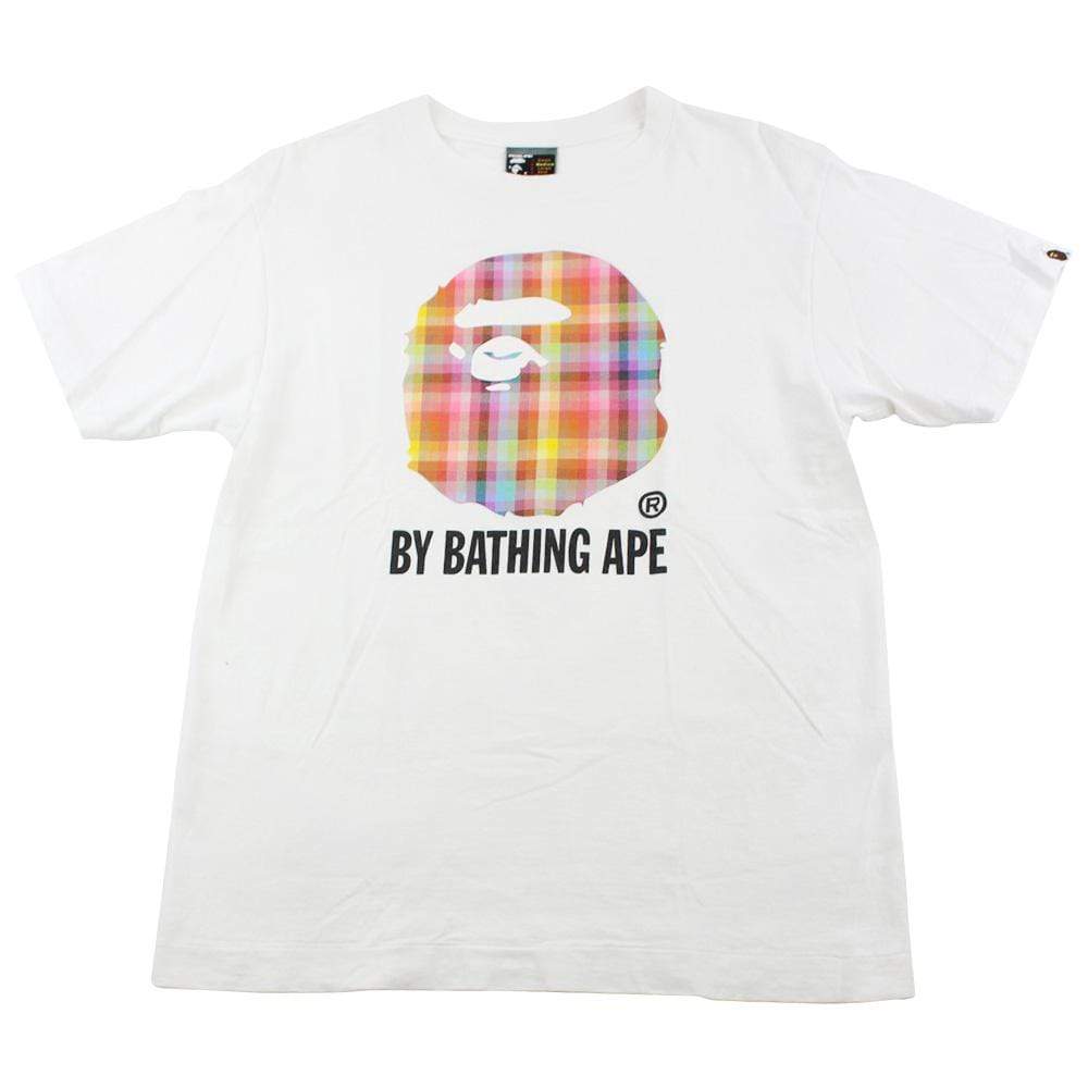 Bape Multi Plaid Big Ape Logo Tee White - SaruGeneral