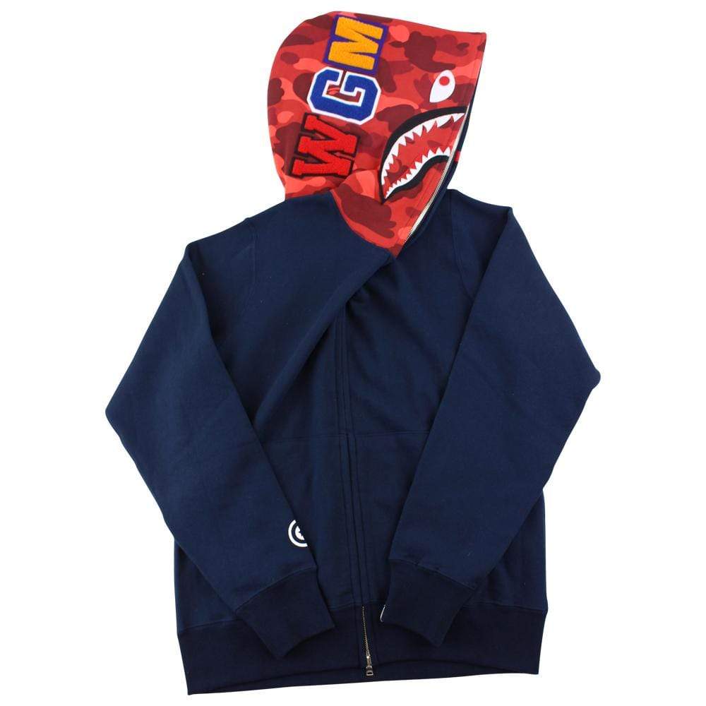 Bape Red Camo Half Face Shark Hoodie Navy – SARUGENERAL