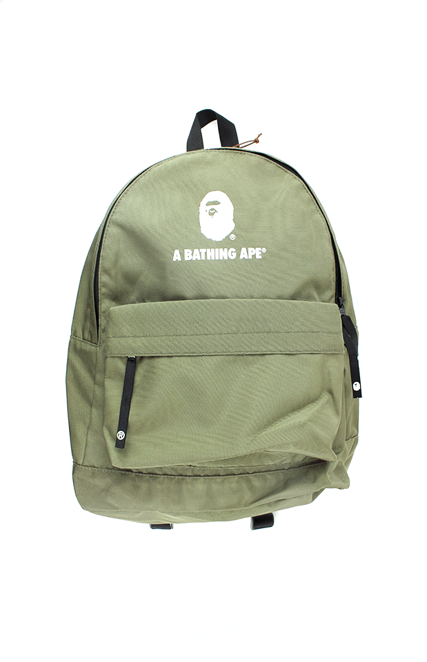 bape white big ape logo olive backpack – SARUGENERAL