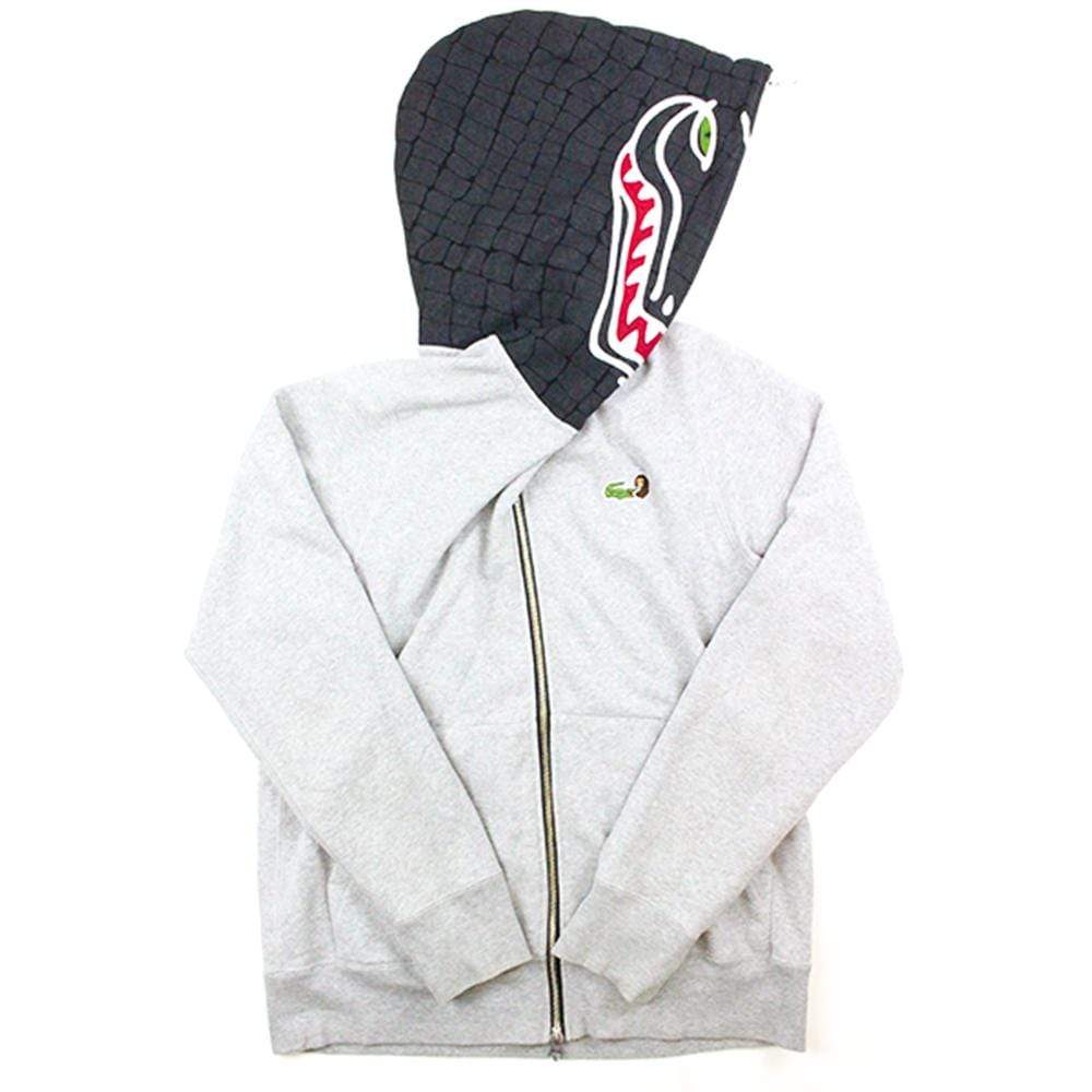 Bape x Lacoste Live Zip Up Shark Hoodie Grey - Main Image