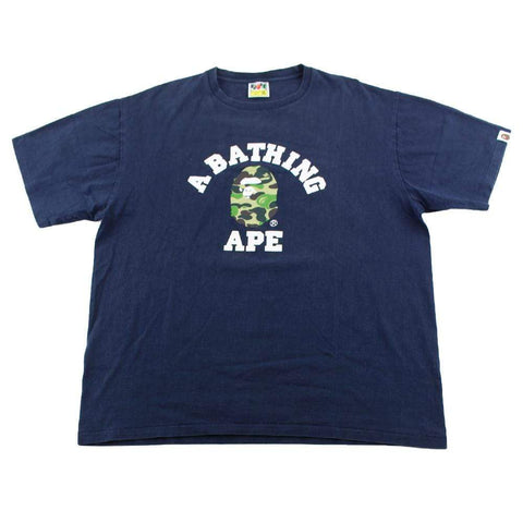 Bape abc Green Camo College Logo Tee Navy