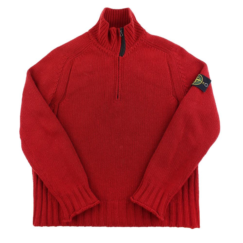 Stone Island AW 2004 Quarter Zip Knitted Jumper Red - SaruGeneral