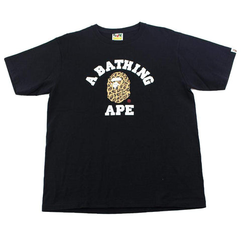 Bape Leopard College Logo Tee Black