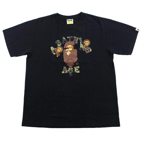 Bape 1st Green Camo Baby Milo College Logo Tee Black