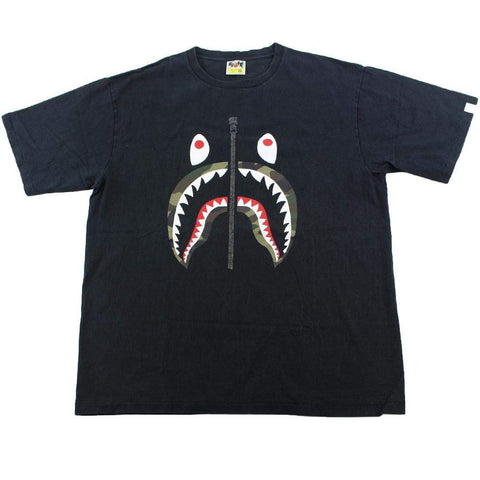 Bape 1st Green Camo Shark Face Tee Black