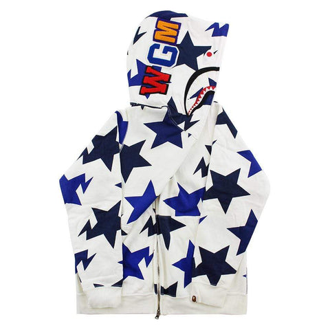 Bape Blue Bapesta Allover Shark Hoodie White