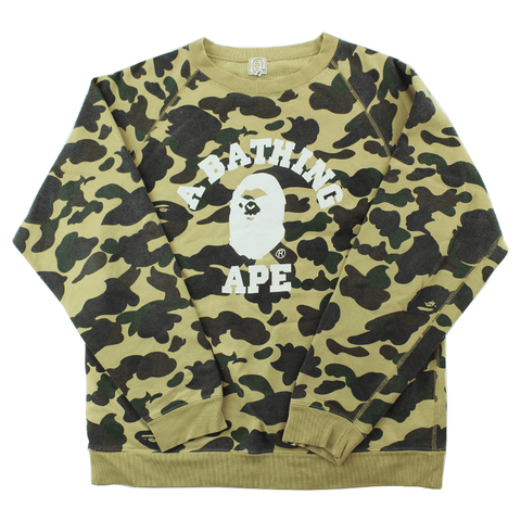 Bape 1st Yellow Camo Angry Face College Logo Crewneck