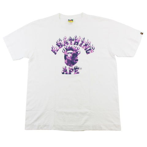 T-shirt Bape Purple Flame Camo College Logo Blanc