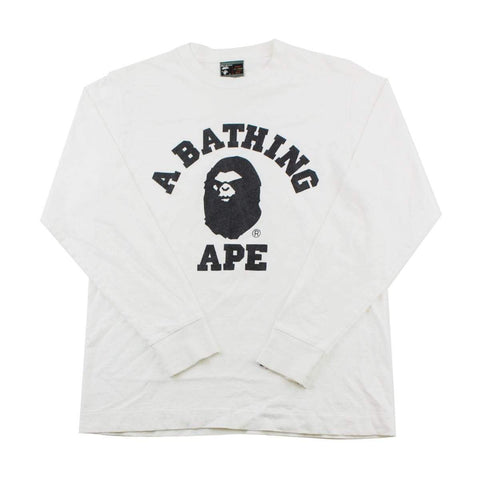 Bape Black Angry Face College Logo LS White