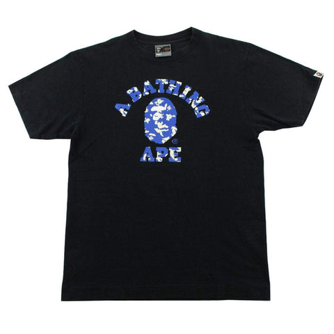 Bape Digi Blue Cloud Camo College Logo Tee Black