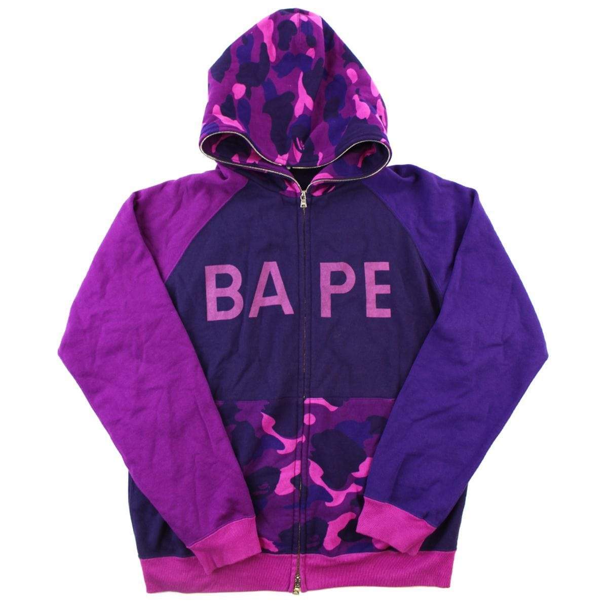 Bape Text Purple Camo Fullzip Hoodie Purple - SaruGeneral