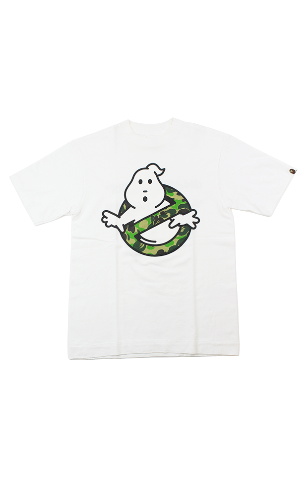 Bape x Ghostbusters ABC Green fire Camo Tee White - SaruGeneral