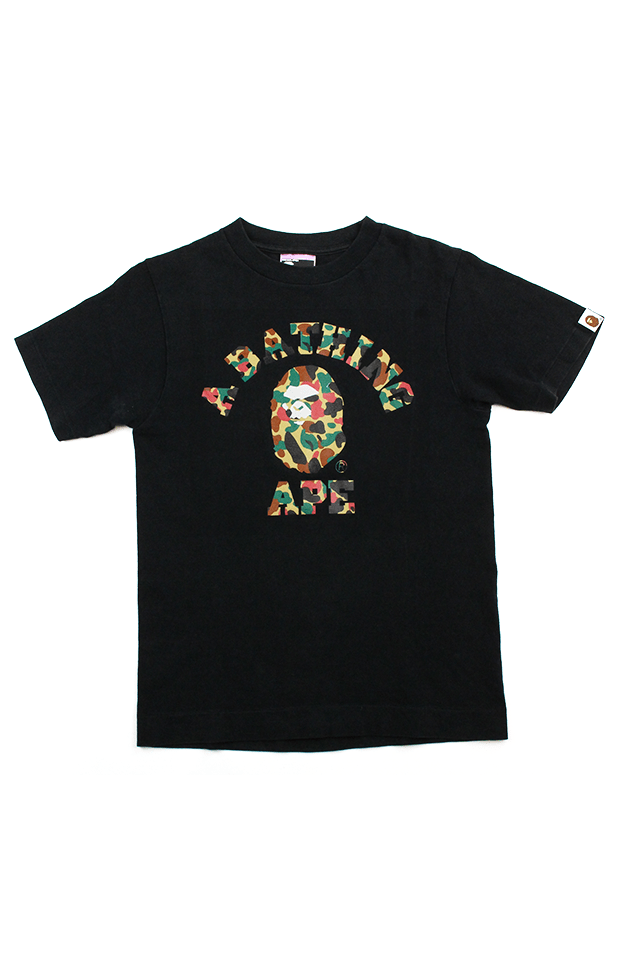 BAPE Duck Camo Angry College Logo Tee Black - SaruGeneral