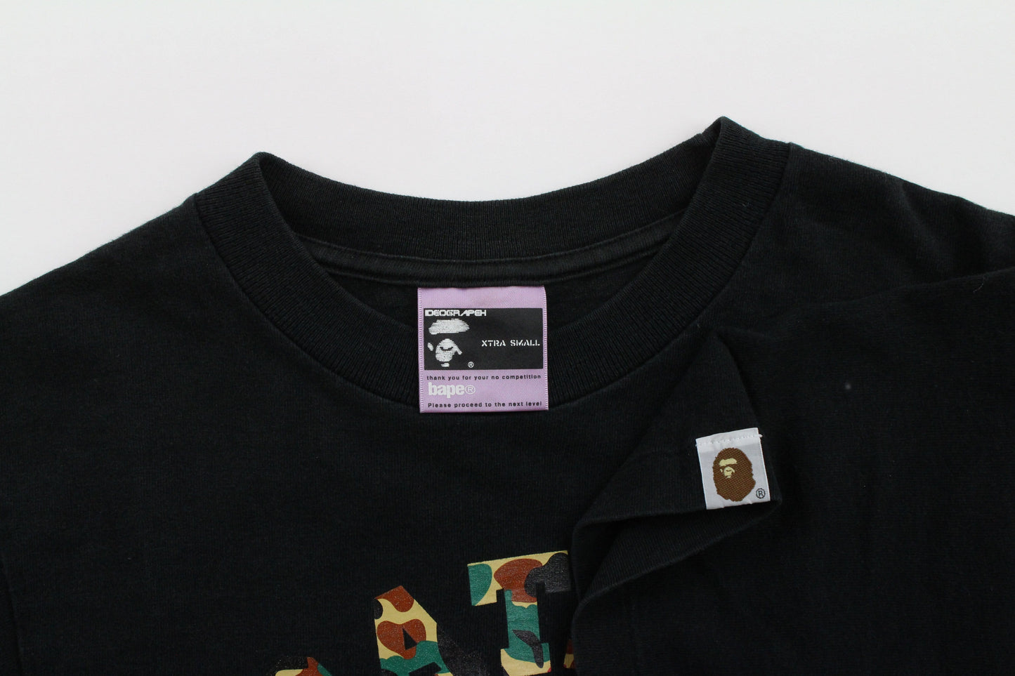BAPE Duck Camo Angry College Logo Tee Black - SaruGeneral