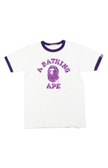 BAPE Purple Camo College Logo Purple Cuff Tee White