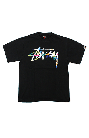 T-shirt BAPE x Stussy 30e anniversaire blanc multicolore noir