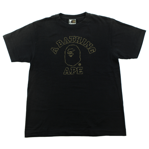 Bape 1st Yellow Camo Outline College Logo Tee Black