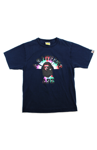 Bape 3d lights college logo tee navy