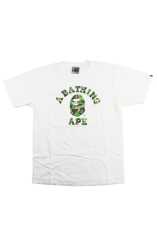 Bape ABC Green Camo Angry College Logo Tee White - SaruGeneral