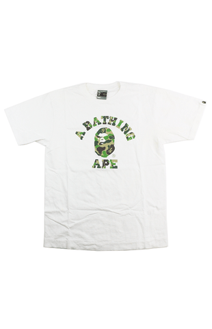 Bape ABC Green Camo Angry College Logo Tee White