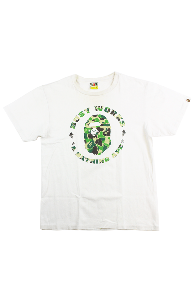 Bape ABC Green Camo Ape Busy Works Tee White - SaruGeneral