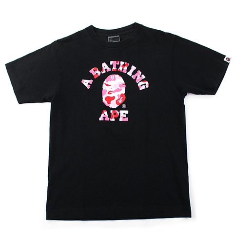 Bape ABC Pink Camo Angry Face College Logo Tee Black