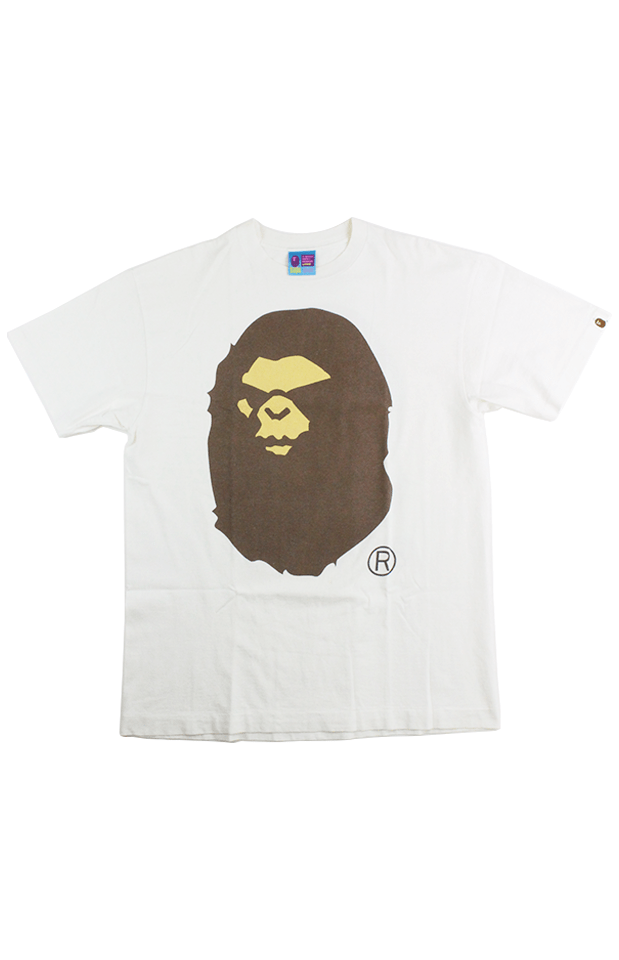 Bape Brown Angry face Big Ape Logo Tee White - SaruGeneral