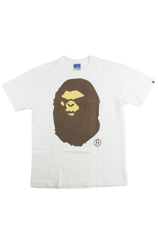 Bape Brown Angry face Big Ape Logo Tee White