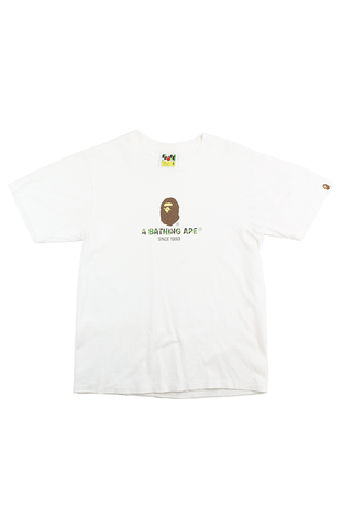 Bape Ape 1st Green Camo Text Tee White