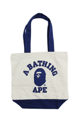 Sac fourre-tout Bape bleu avec logo universitaire beige