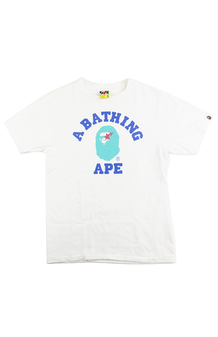 Bape Blue Pink Apesta College Logo Tee White