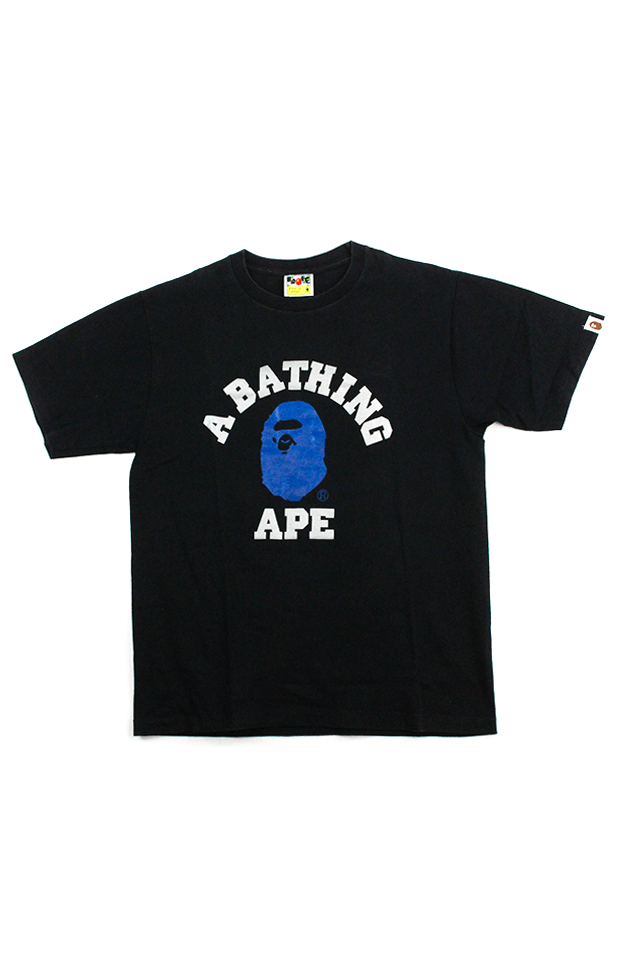 Bape Blue White College Logo Tee Black - SaruGeneral