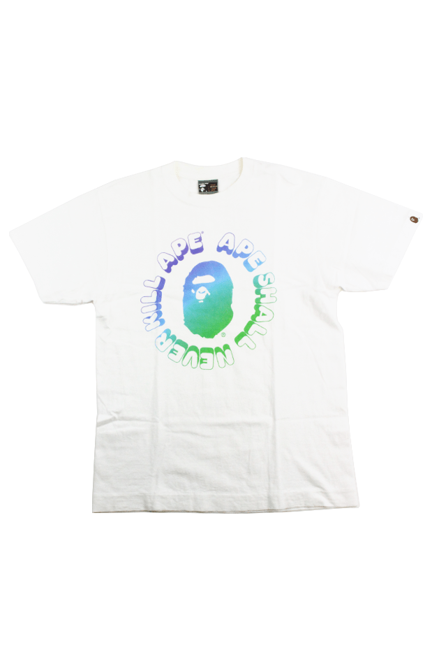 Bape Green Blue Gradient Busy Works Tee White - SaruGeneral