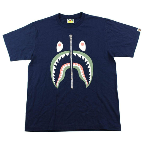 Bape Green Shark Face Tee Navy