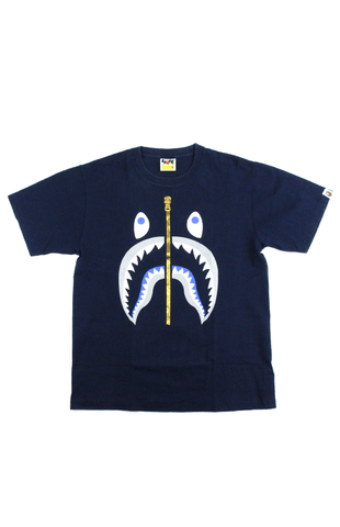 Bape Grey Blue Shark Face Tee Navy