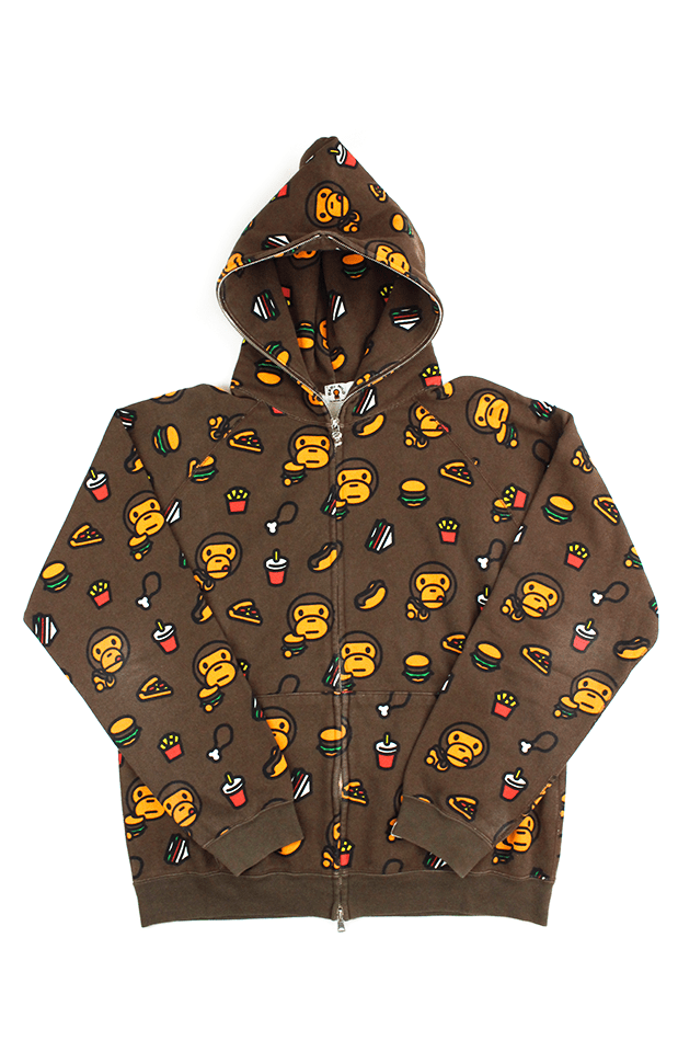 Bape Milo Food Allover Fullzip Hoodie Brown - SaruGeneral